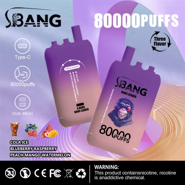 Bang Leader 80K – Kóla jég áfonya málna őszibarack mangó görögdinnye – képen látható változat