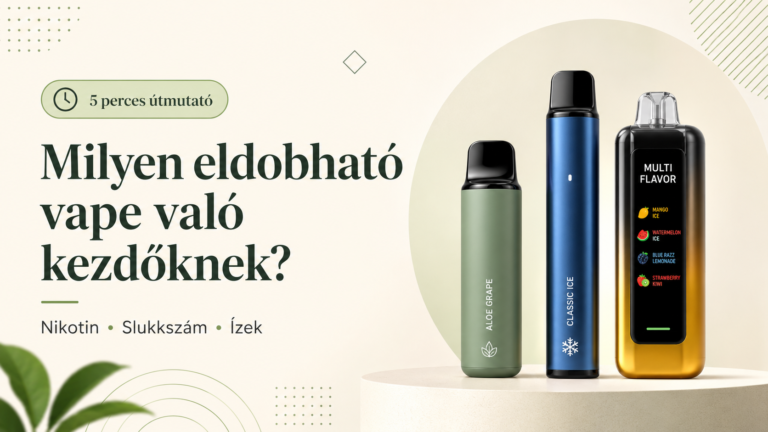 Három eldobható vape készülék egymás mellett – zöld, kék és többízű modell kezdőknek szóló útmutatóhoz